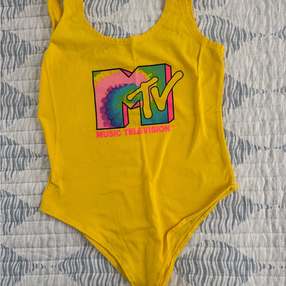 MTV Bright Yellow Logo Tie-Dye Bodysuit